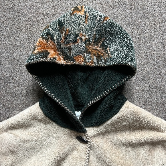Vintage 90s White Stag Fall Leaf Pattern Hooded Fleece Fur Jacket Coat Size 1x - Picture 7 of 15